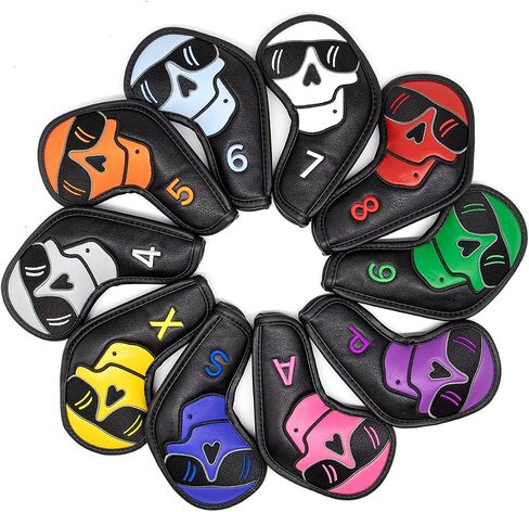 Large Skeleton Golf Club Covers, Iron Covers 10pcs/ Set, Leather Golf Iron Club Head Cover Headcover Set for Men fits Mizuno, Ping, Taylormade All Brand in Saudi Arabia