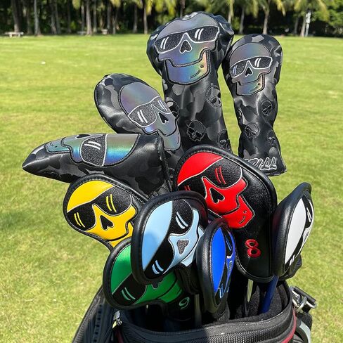 Large Skeleton Golf Club Covers, Iron Covers 10pcs/ Set, Leather Golf Iron Club Head Cover Headcover Set for Men fits Mizuno, Ping, Taylormade All Brand in Saudi Arabia