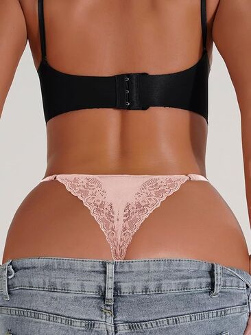 Milumia Women Sexy Cheeky Lace Panties Thongs Underwear Low Rise G-String Brief Hipster Light Pink Medium in Saudi Arabia