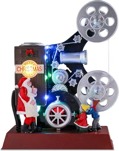 جهاز عرض فيلم MUMTOP Vintage Christmas Village، أضواء LED ملونة تضيء سانتا كلوز وتماثيل جنوم، ديكور منزلي موسيقي عتيق لسطح المكتب in Kuwait