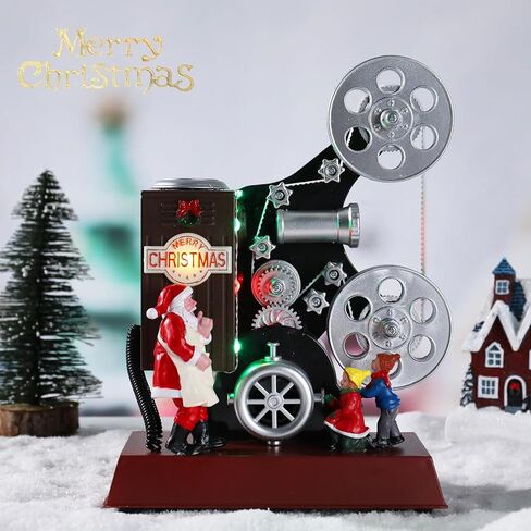 جهاز عرض فيلم MUMTOP Vintage Christmas Village، أضواء LED ملونة تضيء سانتا كلوز وتماثيل جنوم، ديكور منزلي موسيقي عتيق لسطح المكتب in Kuwait