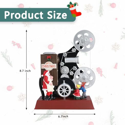 جهاز عرض فيلم MUMTOP Vintage Christmas Village، أضواء LED ملونة تضيء سانتا كلوز وتماثيل جنوم، ديكور منزلي موسيقي عتيق لسطح المكتب in Kuwait