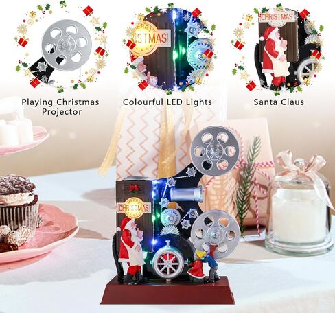 جهاز عرض فيلم MUMTOP Vintage Christmas Village، أضواء LED ملونة تضيء سانتا كلوز وتماثيل جنوم، ديكور منزلي موسيقي عتيق لسطح المكتب in Kuwait
