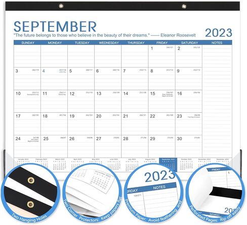 Desk Calendar 2024 - Large 2024 Desk Calendar, Jul. 2023 - Dec. 2024, 22" x 17", 18 Months Planning, Large Ruled Blocks, Tear Off Design, 2 Corner Protectors & 2 Hanging Hooks - Blue in Saudi Arabia
