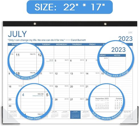 Desk Calendar 2024 - Large 2024 Desk Calendar, Jul. 2023 - Dec. 2024, 22" x 17", 18 Months Planning, Large Ruled Blocks, Tear Off Design, 2 Corner Protectors & 2 Hanging Hooks - Blue in Saudi Arabia