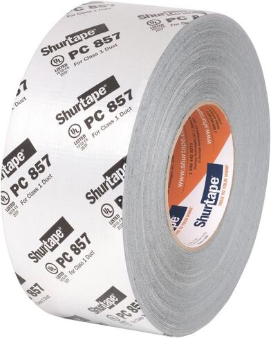 شريط لاصق Shurtape PC 857 UL 181B-FX من القماش المطبوع المقاوم للماء HVAC، يُستخدم لإغلاق الدرزات والانضمام إلى قناة مرنة من الفئة 1، 48 مم × 55 مترًا، مطبوع معدني فضي، لفة واحدة (101015) in Kuwait