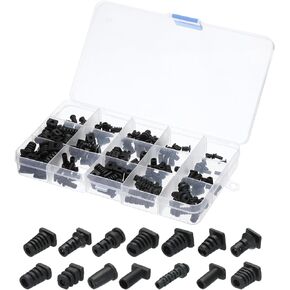 MECCANIXITY 140pcs Strain Relief Cord Connector Assortment Cable Bushing Boot Sleeve for Electric Cable Cord Insulation Protection, Black