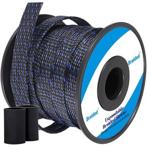 Braided - Cable Sleeves - PET Expandable Wire Loom 1/8"-100ft, Braided Wire Hider Mesh, Cord Management Organizer for USB Power Video Cable, Flexible Wrap Cover w/Heat Shrinkable Tubes, Black&Blue in Kuwait