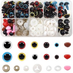 TOAOB 220pcs Plastic Safety Eyes Assorted Colors 6mm to 12mm Crafts Safety Eyes and Noses Set with Washers for Stuffed Animals Amigurumis Crochet Bears Dolls Making