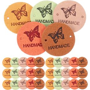 EXCEART 50pcs Leather Label Handmade Labels Embroidered Fabric Labels Sewing Labels for Crochet Sewing on Appliques Embossed Crochet Tags Handmade Jeans Tags Clothes Label Thing Manual