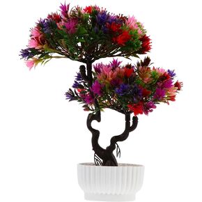Hemoton Artificial Guest-Greeting Pine Bonsai Mini Simulation Tree Fake Potted Plant Faux Greenery Ornament for Home Office Tabletop Desk Decor Red