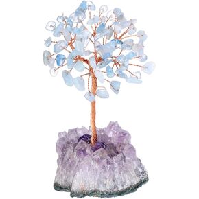 Jovivi 7 Chakra Crystal Tree,Natural Healing Crystal Bonsai Money Tree Amethyst Cluster Base,Reiki Positive Energy Gemstones Tree,Blue Room Office Desk Feng Shui Tree Decor Meditation Gifts