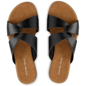 CentroPoint Women's Flat Sandals Open Toe Slip On Cross Strap Slides Dressy Casual Summer Shoes