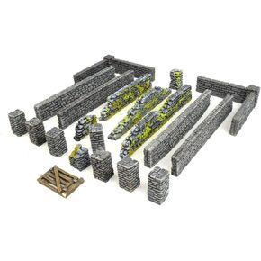 World at War Stone Wall and Pillar Sections Large Set – 28mm WW2 Normandy Wargame Terrain Model Diorama