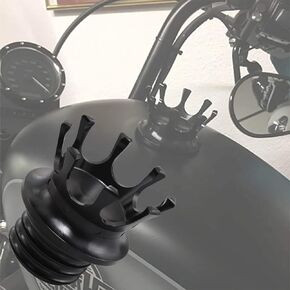 Motorcycle Gas Cap Cover Crown Style Fuel Oil Tank Cover Ornament for Harley Sportster XL 1200 883 48 Dyna Road King FLSTN FXS (Black)
