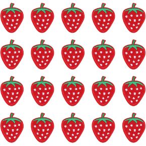 20 Pcs Red Strawberry Appliques Cute Strawberry Embroidered Iron on Patches Fruit Decorative Patches Cute Sew On Applique for Shirts, Jeans, Hats, Coats, Jackets, Backpacks