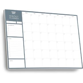 Clear Mind Concepts® Monthly Planner - Large Undated Planner Desk Pad, Thick Tear-Off Paper, To-Do List, Top Priorities, Notes - Enhance Your Productivity at Home Office (24 Sheets - 11.3in x 16.5in)