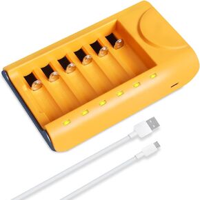 6 Bay AA AAA Battery Charger, USB High-Speed Charging, Independent Slot, 6 Bay Household Charger for Ni-MH Ni-CD Rechargeable Batteries