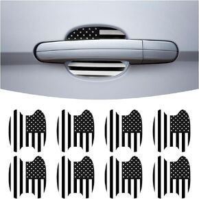 BESULEN 8PCS Car Door Handle Paint Scratch Protector, Anti-Scratch Patriotic American Flag Vehicle Door Cup Protector Sticker Protective Pad, Auto Exterior Decor Universal for SUV Truck RV（Black）