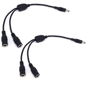 2 Pack Black 1 Male to 2 Female 5.5x2.1 Splitter CCTV DC Power Supply Splitter Cable,DC Y Splitter Cable