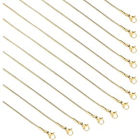 Loprome 12 Pack Snake Chains 16 Inches Gold Plated Stainless Steel Snake Chain Necklace with Lobster Clasps for DIY Jewelry Making, 1.2mm