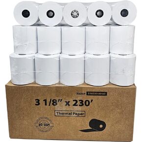 60 GSM Heavy Thermal Paper 3 1/8 x 230' thermal receipt paper (50 rolls - 60 GSM) Fits All POS Cash Registers Printers Clover Square Stations, Star Micronics SCP700, TSP100