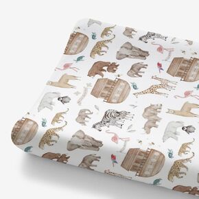 HawSkgFub Noah’s Ark Animal Boat Changing Pad Cover for Baby Girl Boy, Natural Elephant Bear Giraffe Rhino Ship Diaper Change Table Covers, Soft Safe Snug Fitted Changing Mat Sheets Fit 32"/34" x 16"