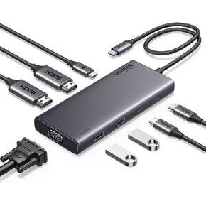 UGREEN Revodok 8 in 1 USB C Hub Triple Display Docking Station Dual HDMI, VGA, 10Gbps USB C& A Data Port USB C Dock for Dell XPS Thinkpad and More