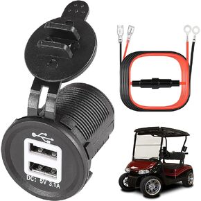 Golf Cart DC 6V-30V Quick Charge 3.1A Dual USB Charger, 2 in 1 USB Golf Cart USB Charger Ports Outlet Universal for Club Car, EZGO and Yamaha