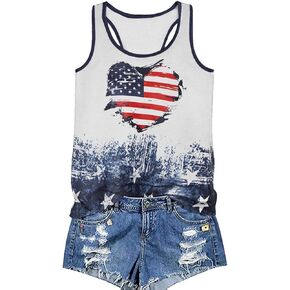 4th of July Tank Tops for Women American Flag Print T Shirt Vintage Sleeveless Independence Day Patriotic Vest Tees
