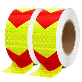 2in x 50 FT Reflective Tape of Red & Yellow Arrow Caution Waterproof High Visibility,Hazard Caution Warning Adhesive Tape Outdoor for Floor Marking, Trailers, Trucks, Cars，Boats