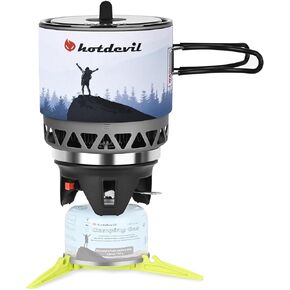 1.2L Backpacking Camping Stove Cooking System with Piezo Ignition, Outdoor Portable Burner with Pot & Brackets Camp Stove Camping Stove Kit Propane, Ideal for Hiking Fishing Hunting