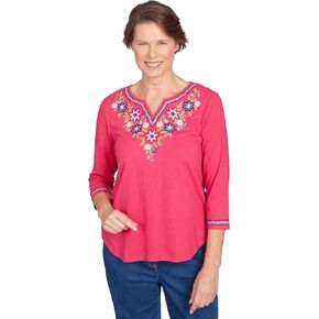 Alfred Dunner in Full Bloom Cotton/Polyester Top Fuschia Color