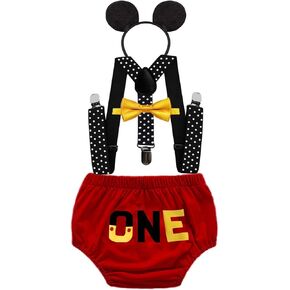 Baby Shower Costume 1st Birthday Cake Smash Photo Prop Outfits Bow Tie Suspender Bloomers Headband 4PCS Clothing Set