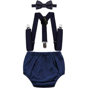 HIHCBF Baby Boys First Birthday Cake Smash Outfits 2nd Birthday Baby Shower Costume Photo Shoot Bloomers Suspender Bowtie
