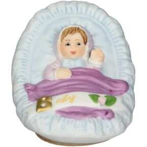 Enesco Growing Up Girls “Brunette Newborn" Porcelain Figurine, 1.75", Golden,purple