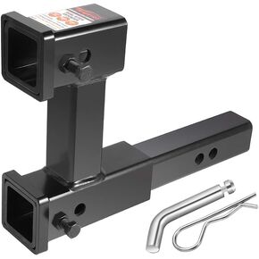 84131P Towever Trailer 2 inches Dual Hitch Receiver Adapter Extender for Towing and Riser for Bicycle Rack, Extra Long Towing Accessories with Pin and Clip