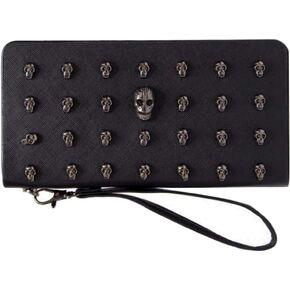 Skull Wallets for Women Wristlet Purses Clutch Black Zipper Purse Faux Leather Punk Gothic Cool Long Wallet Men