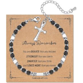 Cross Bracelets for Daughter Granddaughter - Confirmation First Communion Baptism Gifts for Teen Girls - Stainless Steel Beaded Bracelets - Birthday Religious Jewelry Gifts for Christians