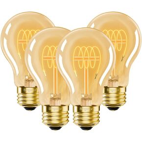 A19 Vintage LED Edison Light Bulbs 40 Watt, 4-Pack Dimmable A19 4W LED 2200K Amber Warm Light Bulbs, E26 Base, 4W LED Equal 40 Watt Incandescent Bulbs, Decorative Antique Spiral LED A19 Bulb, 300LM