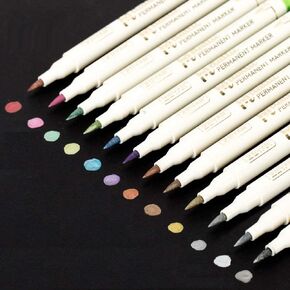 ZEYAR Metallic Marker Pens, Permanent Markers, Great for Rock Painting, Black Paper, Gift Card, Scrapbook, Photo Album, Glass, Wood and more, Brush Tip, 12 Colors set (Brush Tip)