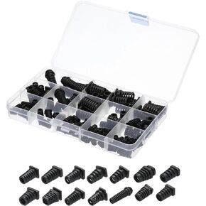 MECCANIXITY 112pcs Strain Relief Cord Connector Assortment Cable Bushing Boot Sleeve for Electric Cable Cord Insulation Protection, Black