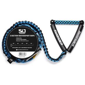 Swonder 25ft Floating Wakesurf Rope - 5 Adjustable Sections Wake Surf Ropes with 10" EVA Diamond Handle, Comfortable Braided Watersport Line for All Skill Levels