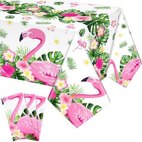 Preboun 3 Pcs Flamingo Tablecloths Tropical Luau Party Disposable Plastic Table Cover 54" x 108" Rectangle Flamingo Table Decor for Picnic Flamingo Birthday Party Decorations