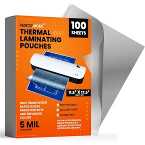 Performore Laminating Pouch Film - High Transparent, 5 Mil Thickness, Rated Glossy - Enhanced Color & Durable Finish - 11" x 17" Size for Professional Results & Lasting Protection (100 Sheets)