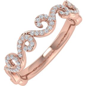 FINEROCK 0.15 Carat Diamond Wave Shaped Wedding Band Ring in 10K Gold