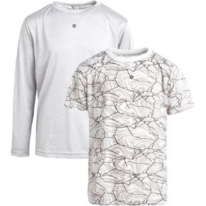 RBX Boys' Active T-Shirts - 2 Pack Short Sleeve and Long Sleeve Performance Dry Fit Tees - Workout Gym Shirts for Boys (8-16)