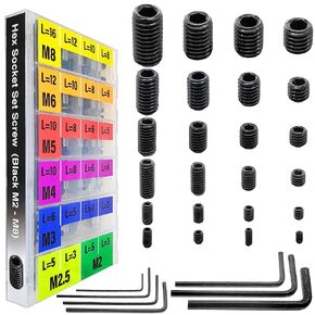 EEEEE 707Pcs Internal Hex Drive Cup-Point Assorted Set Screw Assortment Kit 24 Sizes Metric M2/M2.5/3/4/5/6/8 Stainless Steel Assorted Screw grub Screw 12.9 Class Alloy Steel Black Assortment
