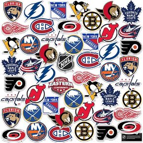 NHL Eastern Conference Hockey 50ct Vinyl Large Deluxe Stickers Variety Pack - Laptop, Water Bottle, Scrapbooking, Tablet, Skateboard, Indoor/Outdoor - Set of 50