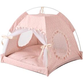 Cute Cat Tent Decorative Outdoor/Indoor Floral Cats Cave Bed Portable for Indoor Cats and Small Dogs with Soft Cool Mat Outside Summer Cat House Large 20x20x18 in (Blue)